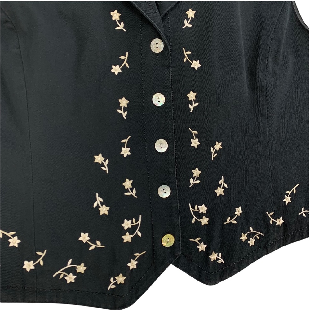 Talbots Petites Black with Floral Embroidery Vest/ Shirt - Picture 4 of 12